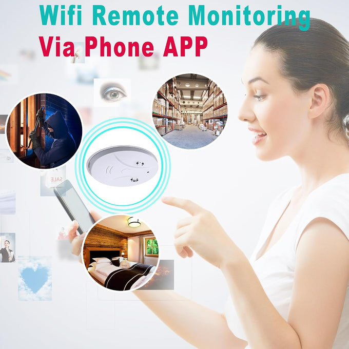 Wireless Security Camera 1080P Indoor with Smoke Detector, WiFi Smart Camera Dome Surveillance System with Night Vision,Motion Detection, for Home and pet