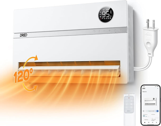 DREO Smart Wall Heater, 1500W Space Heater for Bedroom, White, Standard