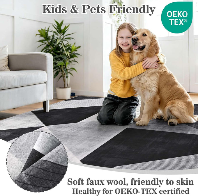 Yinhua Modern Geometric Area Rugs 5x7 Grey Black Rugs for Living Room Washable Rug Non Slip Low Pile, Large Soft Bedroom Rug Non Shedding, Modern Simplicity Carpet for Home Office, Dining Room