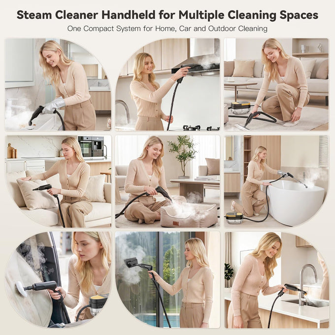 Gautye Steam Cleaner, 3 Level Adjustable Handle with 15 Accessories