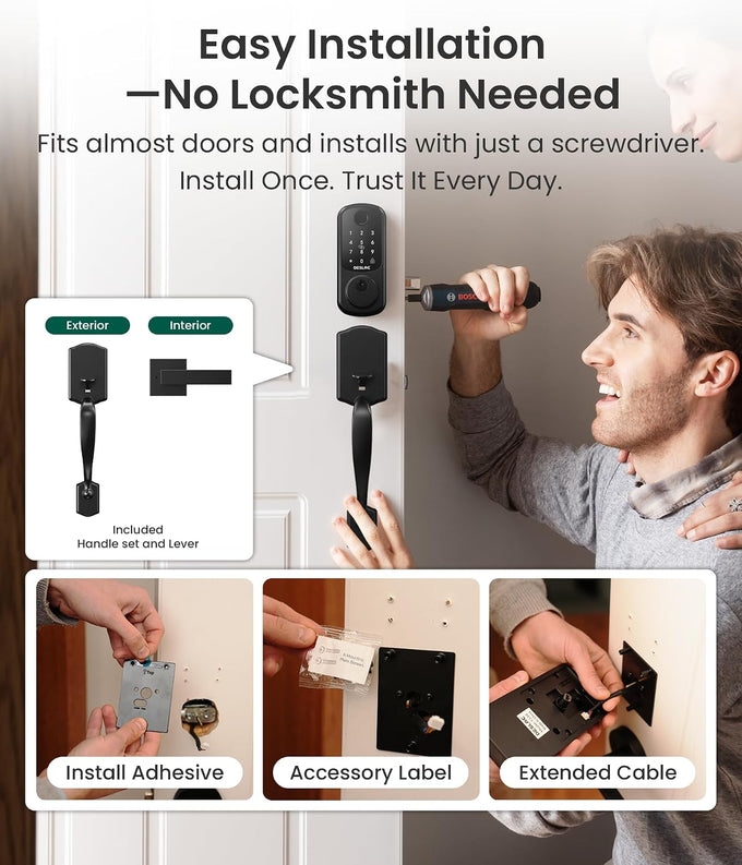 DESLOC B200 Smart Front Door Lock Handle Set, Fingerprint & App Control