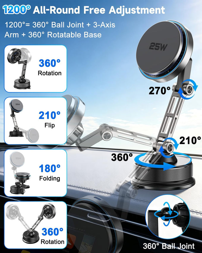 25W for Magsafe Car Mount Charger, Vacuum Magnetic Wireless Car Charger