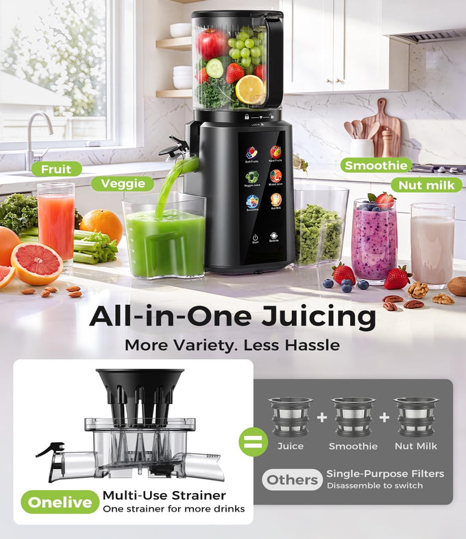 Onelive 6-in-1 Cold Press Juicer Machine for Fruits Veggies Sorbet Nut Milk