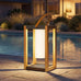 Solar Yard Outdoor Solar Lanterns, Solar Lamp Decorative Outdoor Water-Resistant Steel Table Decor with Handle for Patio, Yard, Porch, Small Woodgrain