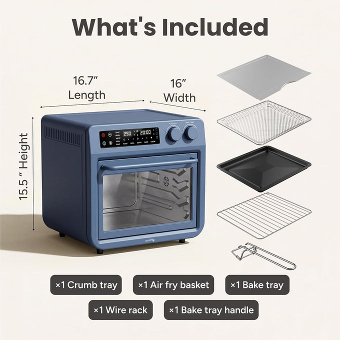 SMIRLY Digital Air Fryer Toaster Oven Combo, 25L Stainless Steel, Blue