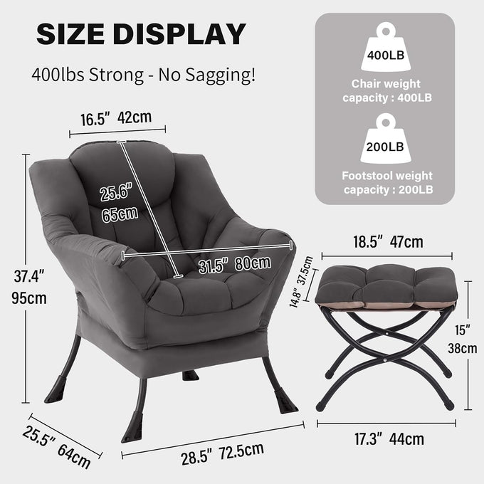 Tiita Lazy Chair with Ottoman, Comfy Reading Accent Chair, Dark Grey