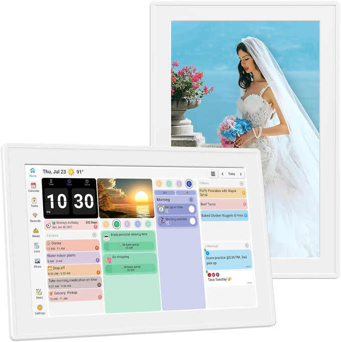 10.1 Inch Digital Calendar with Touch Screen, Wall Mountable, Multi-Platform Calendar Sync to Smart Electronic Chore Planner, Gifts for Mom.