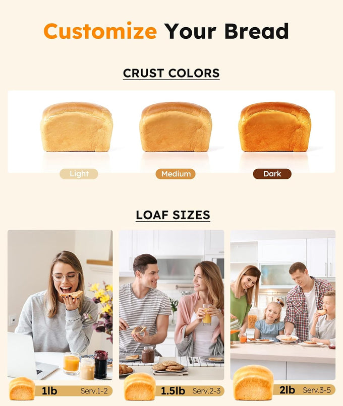 2LB Bread Maker, 17 in 1 Automatic Stainless Steel Bread Machine