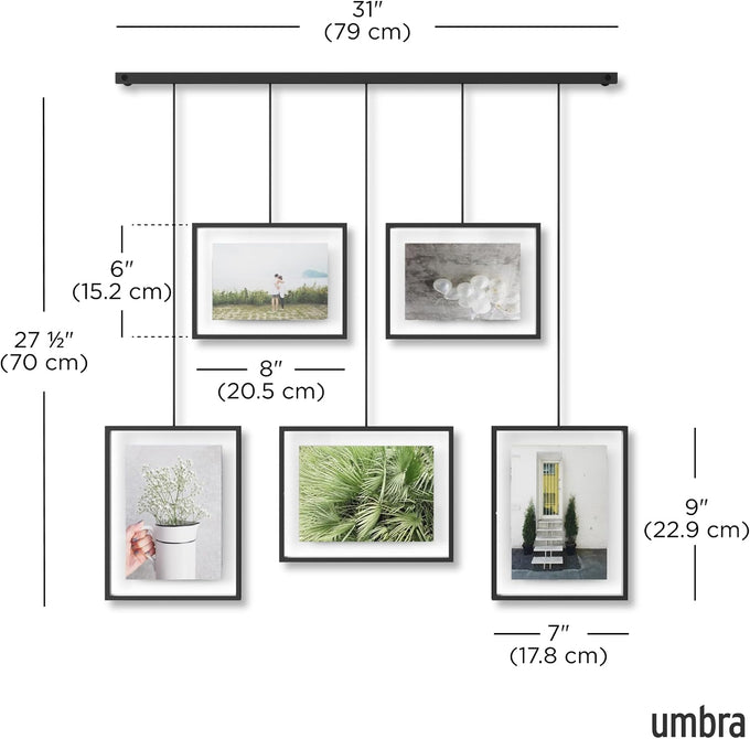 Umbra Exhibit Picture Frame Set, Adjustable Wall Mount, Set of 5, Black