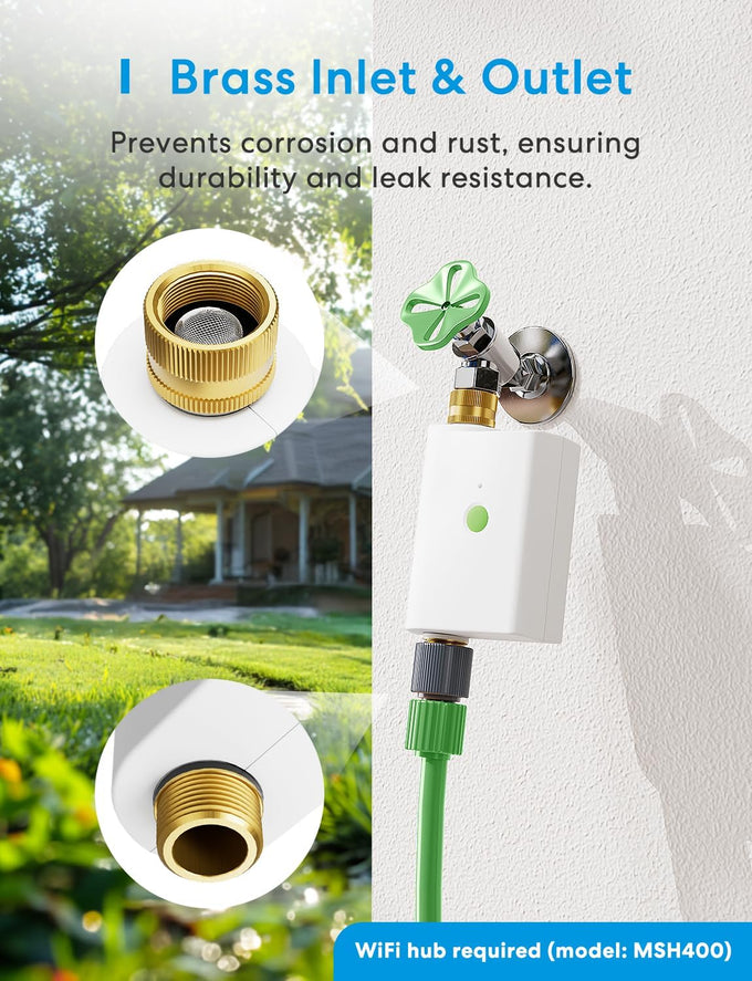 meross WiFi Water Timer for Garden Hose, Brass Inlet & Outet, Rain Skip