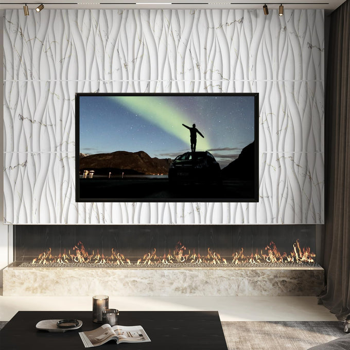 STICKGOO Wave 3D Wall Panels, White Marble, 19.7" x 19.7"