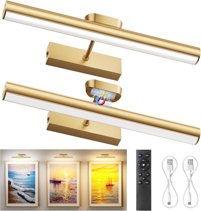 13.8" Cordless Picture Light for wall, Gold, 2 Pack