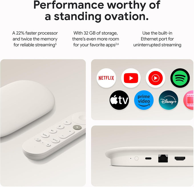 Google Streamer 4K – Fast Streaming Entertainment with Voice Search Remote, Watch Movies, Shows, Live Channels and Netflix in HDR, Smart Home Control, 32 GB Storage, Porcelain