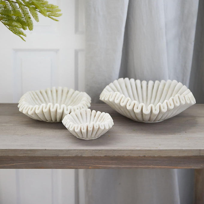 Marble Bowl Fruit Bowl, Stone Bowl Decorative Bowl Decorative Trays Marble Fruit Bowl Marble Ruffle Bowl Marble Floral Bowl Home Decor Gifts (7 inch)