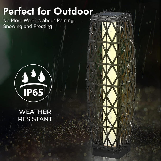 Solar Yard Outdoor Floor Lamp Solar Lantern Waterproof Wicker Boho Deck Lights for Garden Porch Decor, Large Cindy
