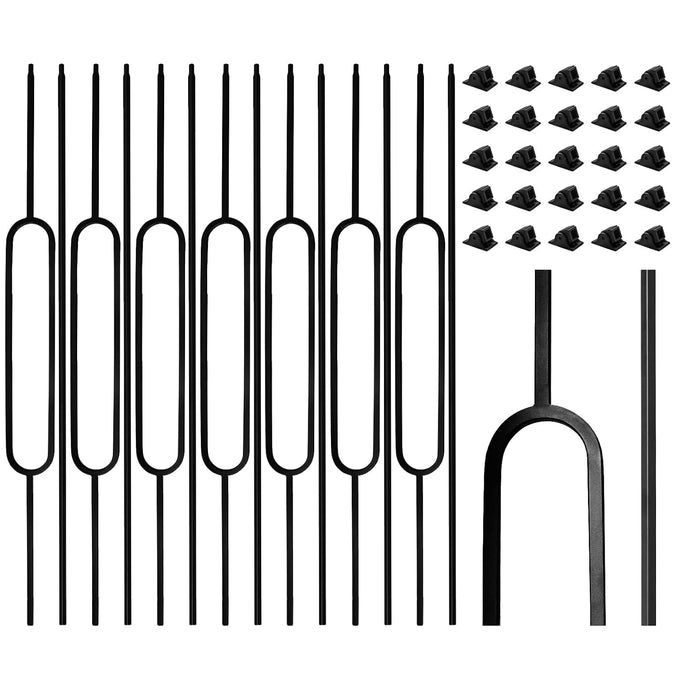 16 Pack Wrought Iron Balusters for Staircase Interior, 1/2" x 44" Hollow Deck Spindles Stair Railing Indoor with 32 Fixed Swivel Shoes, Metal Double Basket Decorative Stair - Matte Black