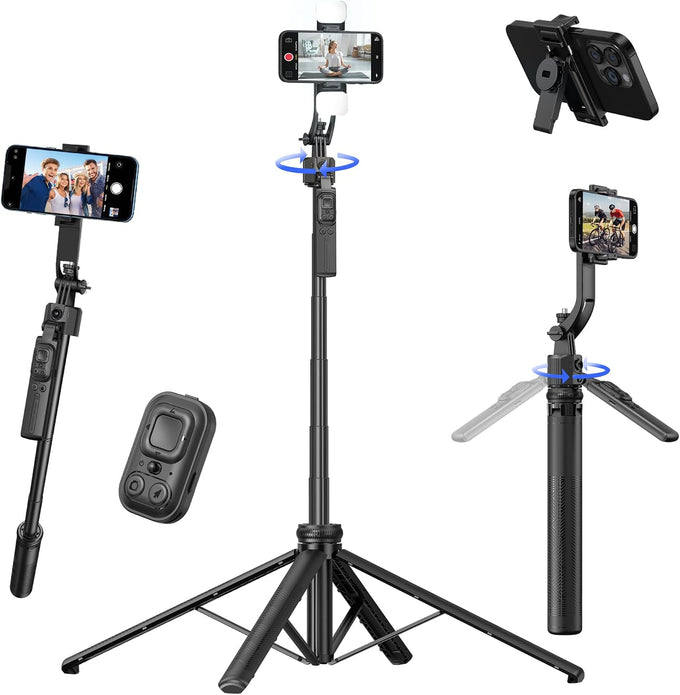 Auto Face Tracking Tripod for iPhone with Light, No APP Needed 70.9" Tripod