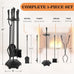 Gtongoko 5 Pcs Fireplace Tools Set 32" Black Wrought Iron Large Fire Tool Set for Outdoor/Indoor Include Chimney Poker, Rustic Tongs, Shovel, Antique Brush and Stand Accessories Set