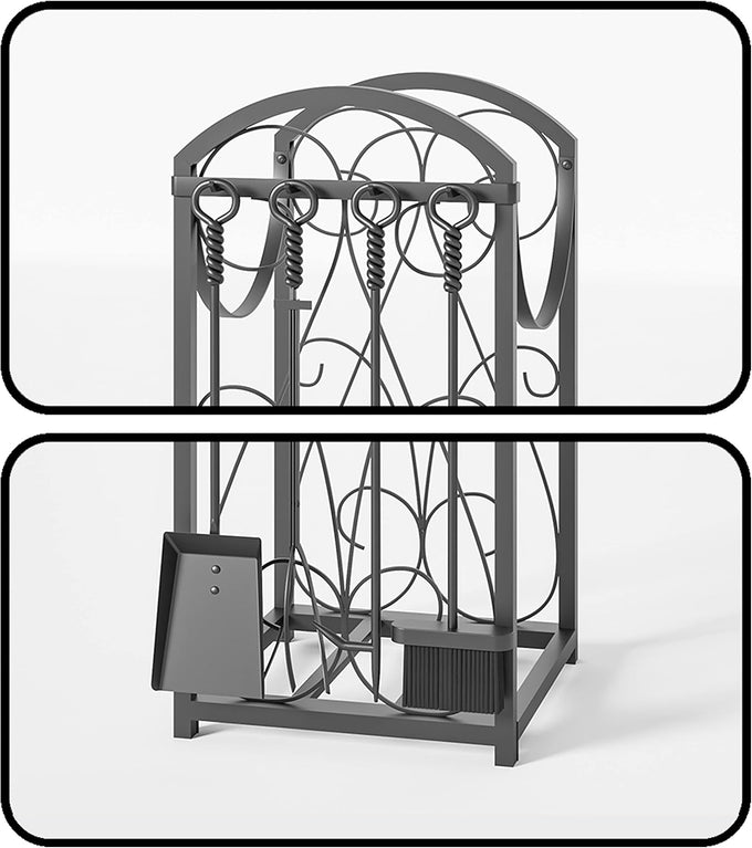 Kingson Firewood Rack Indoor Wood Holders Fireplace Tool Rack Outdoor Log Holder Rack Lumber Storage Stacking Fireplace Tools Set Wood Stove Accessories Black