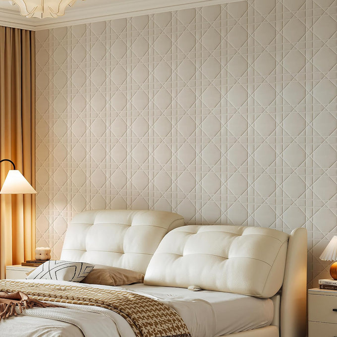 Velvet 3d wall panels for Interior wall Decor peel and stick, Soundproof Geometric Textured 3d Wall Panels for Living Room, Bedroom, TV Background 17.7" x 17.7", Cover 26.15 Sq.Ft Cream White