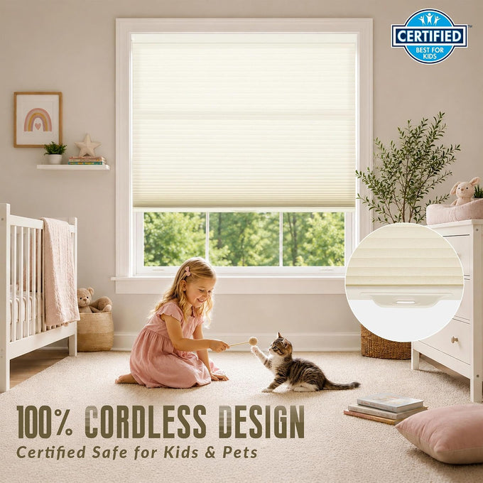 HESTIA No Drill Light Filtering Cellular Shades, Ivory, 38.5" W x 64" H
