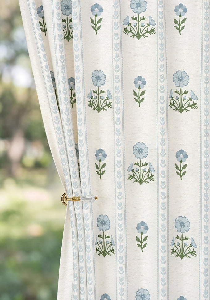 Pinch Pleated Curtains Luxury Light Filtering Floral Curtains for Living Room Bedroom Dining Room - 95 Inches Linen Drapes Farmhouse Window Curtains with Hooks - 2 Panels Set, 40" W x 95" L