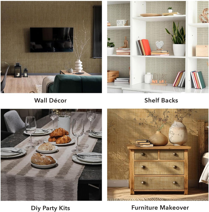 GoDear Design Faux Grasscloth Textured Wallpaper Cabinet Covers, Straw