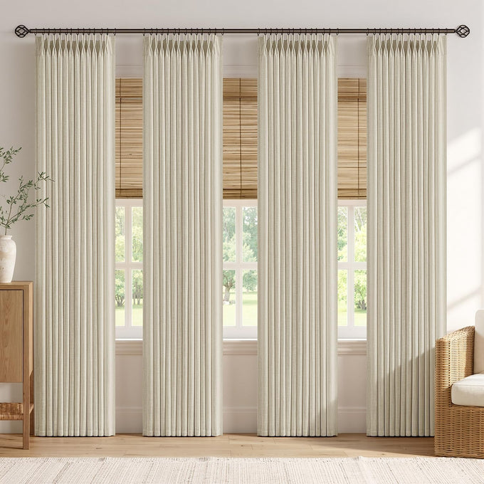 MIULEE 4 Panels Set Pinch Pleated Linen Curtains 96 Inch Long Natural