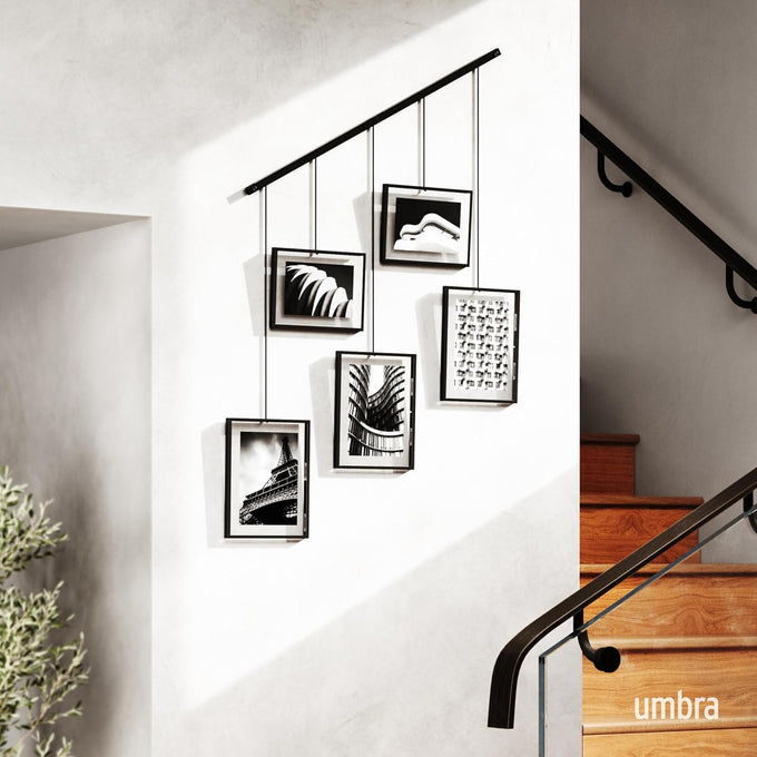 Umbra Exhibit Picture Frame Set, Adjustable Wall Mount, Set of 5, Black