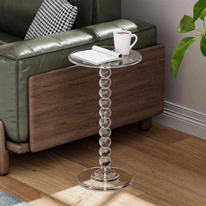Acrylic Side Table, End Table Round Top with Solid Post for Living Room, Bedroom, Balcony, Easy Assembly (Clear) (Pedestal, Clear)