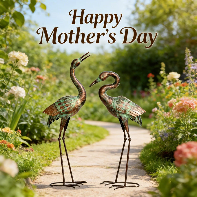 Shorayn Metal Heron Garden Statue Life-Size Crane Set Indoor Yard Decor Handmade Gift