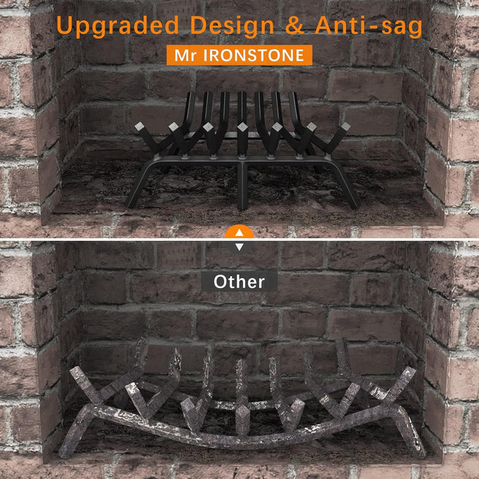 Mr IRONSTONE Fireplace Grate 21 inch Solid Steel Heavy Duty Fireplace Log Grates 3/4" Bar Grates Outdoor/Indoor Wrought Iron Burning Rack Holder
