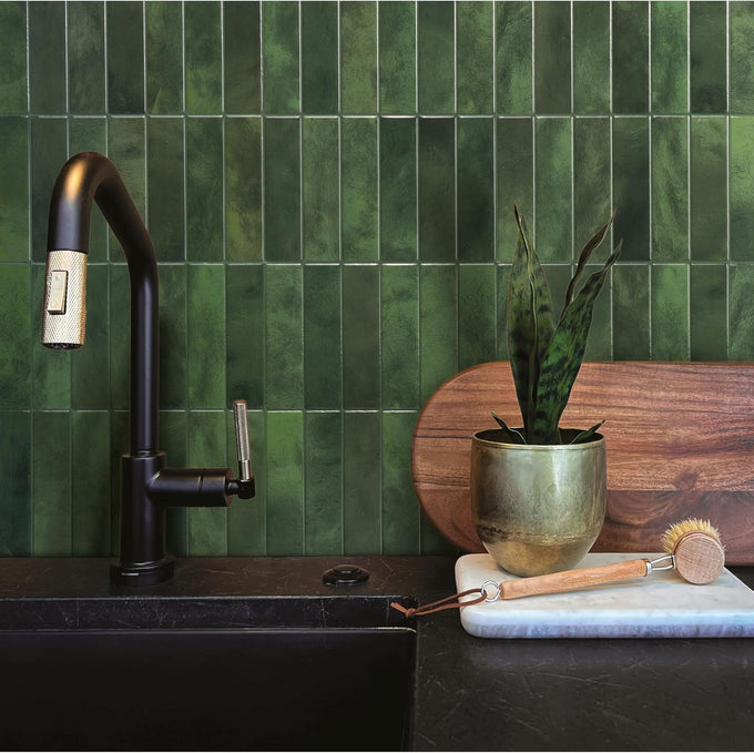 Smart Tiles Peel and Stick backsplash, Stacked Forest Green, 11.43"x9"