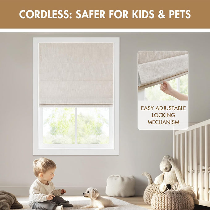 Madison Park Roman Shade, Blackout Blinds Thermal Insulated, 35x64 Linen