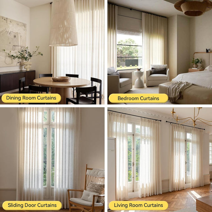 Liz Sheer Pinch Pleated Linen Curtains 95 Inches Long - Light Filtering Pleat Curtains for Living Room,Window Curtains for Bedroom, Luxury Pinch Pleated Drapes with Hooks, Natural, 2 Panels Set
