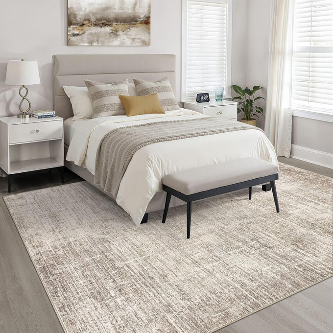 LOONGRUG 8x10 Area Rugs Washable Neutral Modern Rug for Living Room Brown