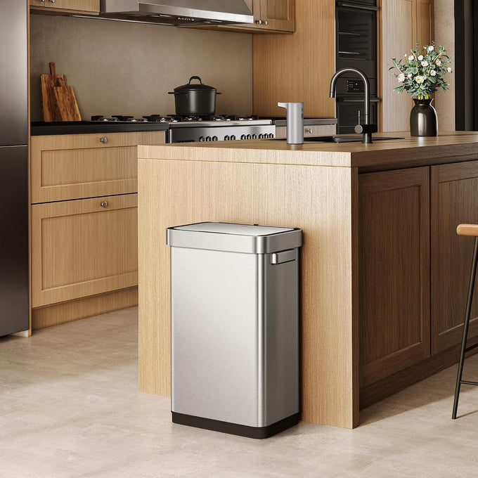 EKO Deluxe Mirage-T 50 Liter / 13.2 Gallon Touchless Rectangular Motion Sensor Trash Can or Recycling Bin, Matte Stainless Steel Finish