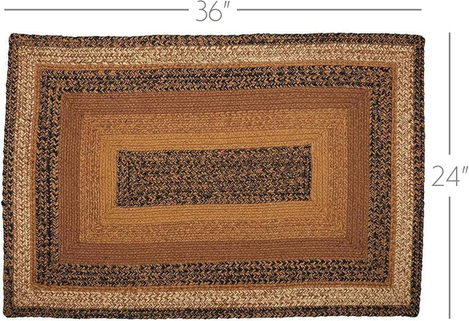 VHC Brands Kettle Grove Primitive Jute Black Striped Accent Rug Rectangle w/Floor Pad 24"x36"