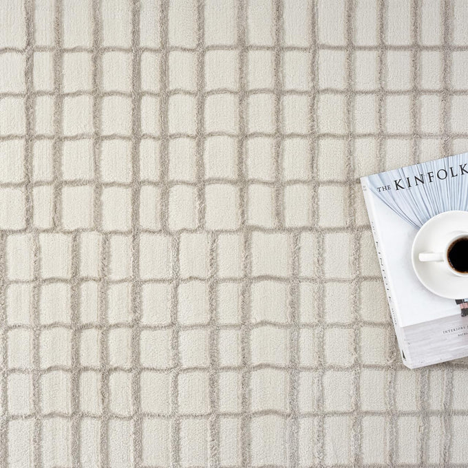 Abani Cream Grid Textured Area Rug - 4' x 6' - Chunky, Plush and Soft Washable Carpet - Perfect for Living Room & Bedroom - Plush Deco Collection