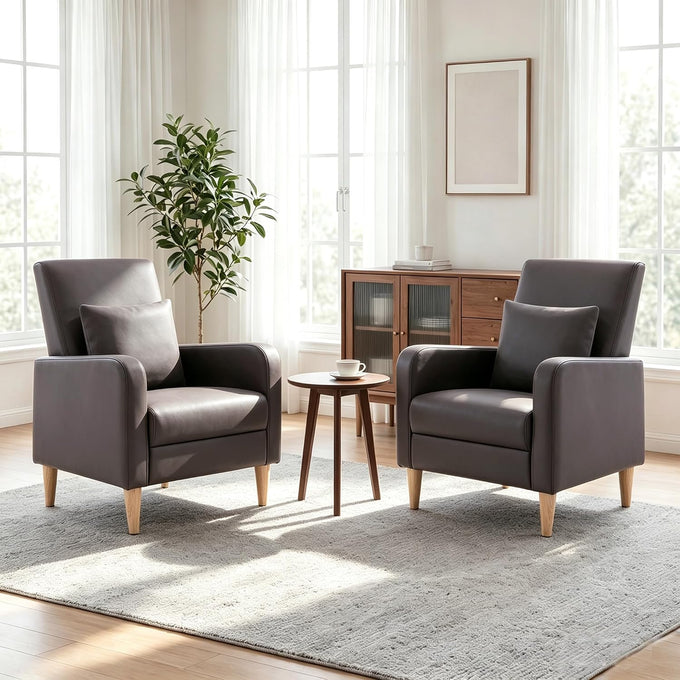 COLAMY Mid-Century Modern Accent Chair, Fabric Upholstered Living Room Chair with Back Pillow & Solid Wood Legs, Comfy Armchair for Living Room, Bedroom, Single Sofa, Beige