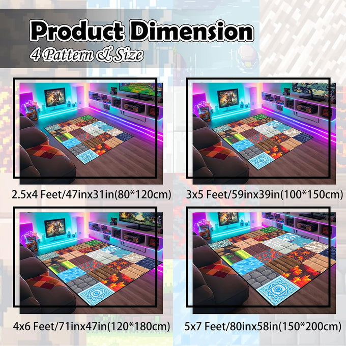 Cool Game Rug for Teen Boys Room Funny Gamer Rug for Boys Bedroom, Gaming Carpet Kids Play Mat for Living Room Playroom Game Decoration Floor Mats, 5'x7'
