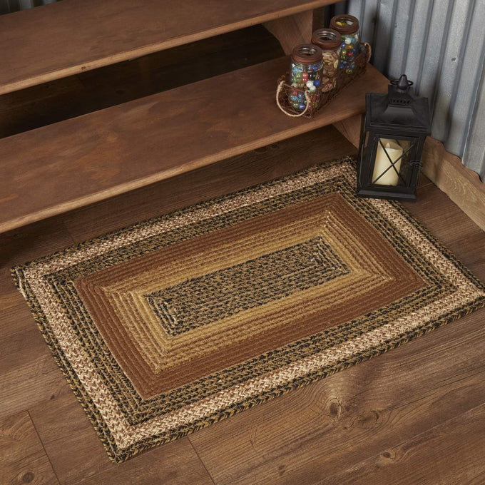 VHC Brands Kettle Grove Primitive Jute Black Striped Accent Rug Rectangle w/Floor Pad 24"x36"