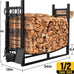 AMAGABELI GARDEN & HOME 31in Large Firewood Rack With Fireplace Tools Set Wrought Iron Indoor Outdoor Kindling Log Holder Heavy Duty Wide Wood Storage Log Rack Accessories Shovel Poker Tongs Broom