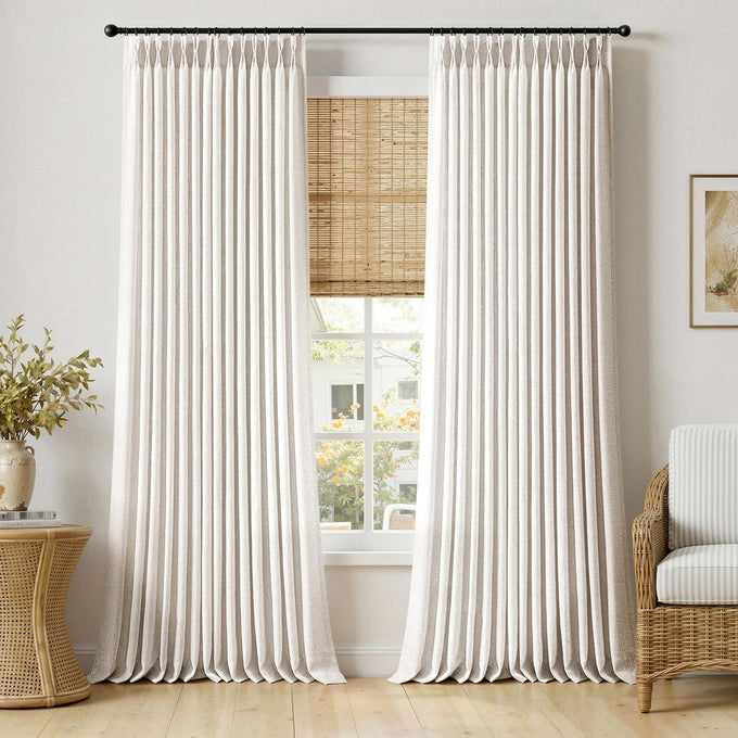 MIULEE 102 Inches Long Pinch Pleated Thick Linen Curtains 2 Panels Natural
