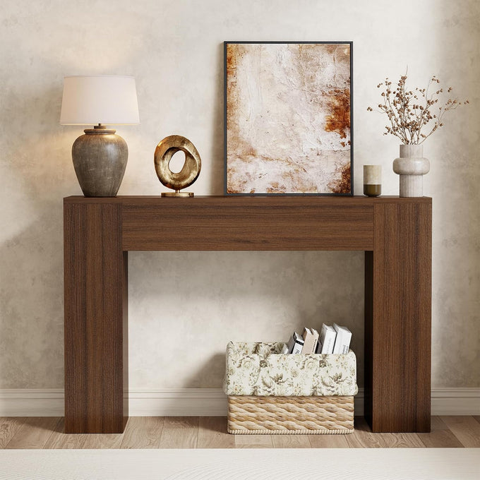 Epecoya 43-Inch Wood Console Table for Entryway, Light Oak Brown