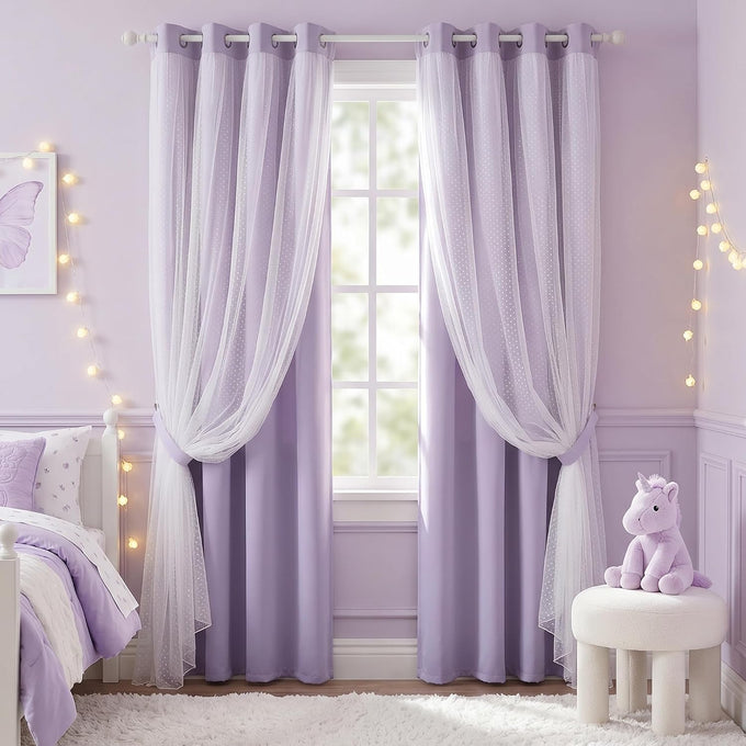 MYSKY HOME Lavender Curtains for Girls,Lilac Purple 52x90,2 Panels