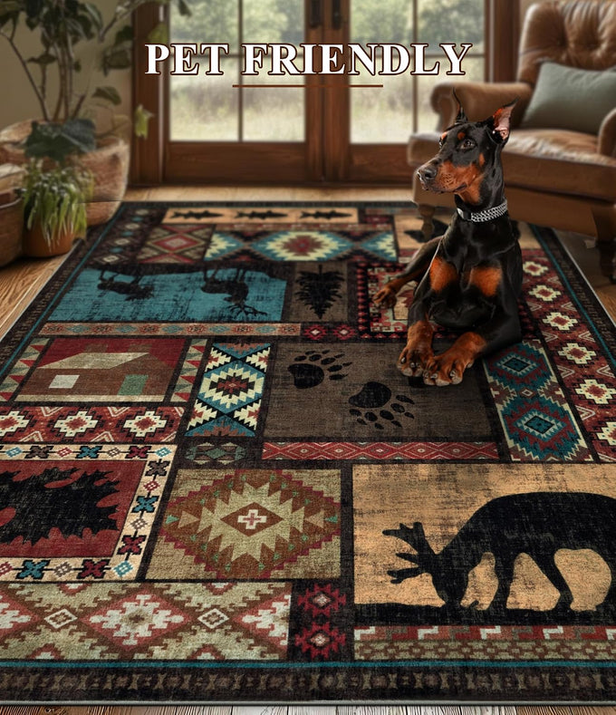 YIHOUSE Washable Rustic Cabin Area Rugs 5x7 Brown