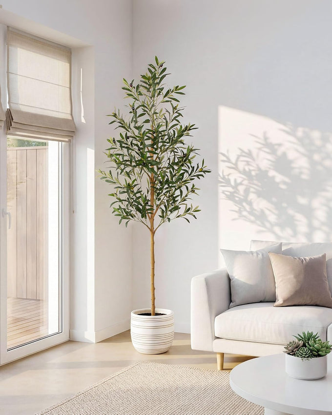 FLOWORLD 6FT Olive Trees Artificial Indoor, Tall Fake Olive Tree (72in) with Realistic Leaves and Olives, Sturdy Weighted Base,Large Faux Plants for Home Office, Living Room, Outdoor