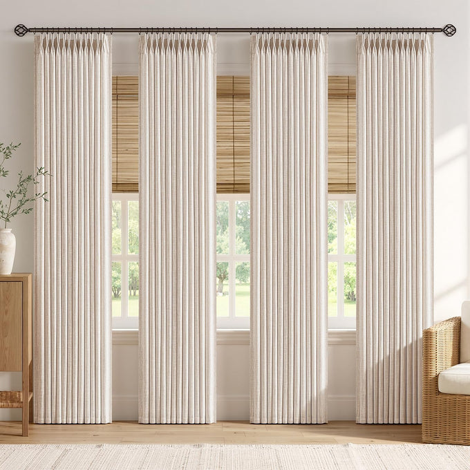 MIULEE 4 Panels Set Pinch Pleated Linen Curtains 96 Inch Long Natural