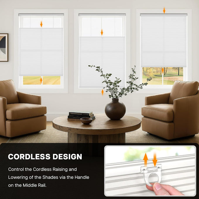LazBlinds TDBU Cellular Shades, Light Filtering-White, 36" W x 64" H